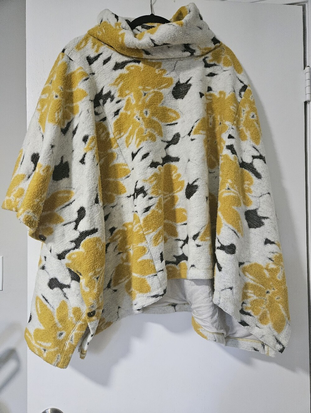 Free People Saturday Sunday Yellow Floral Cowl Neck Poncho Sweater Size XS/S